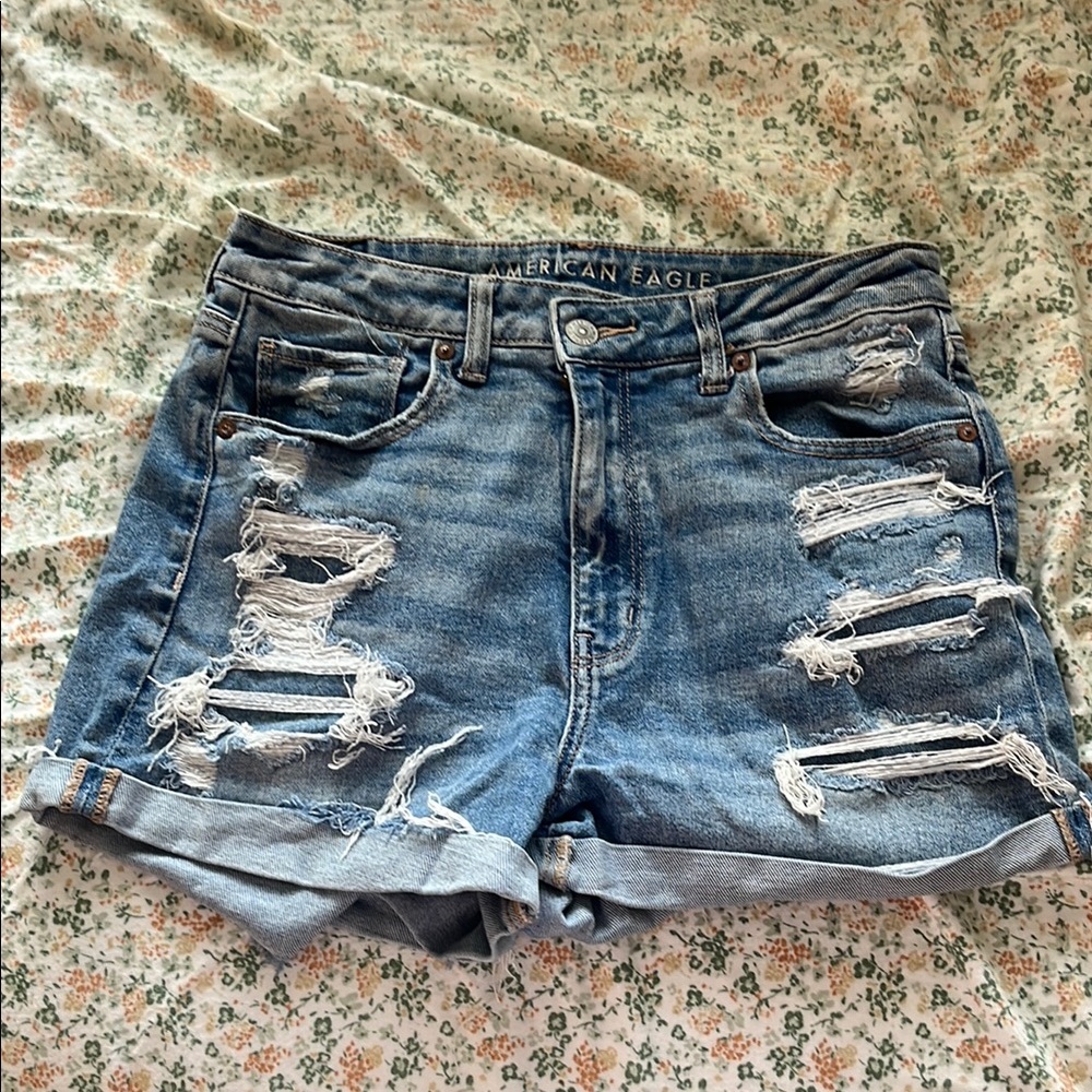 American Eagle Outfitters Blue Distressed Jean Shorts